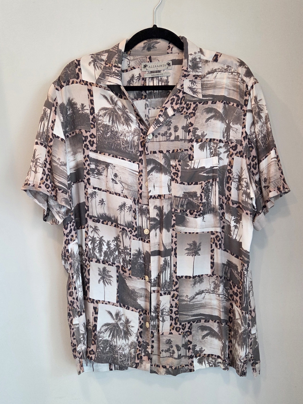 AllSaints Palm Photo Collage Camp Shirt